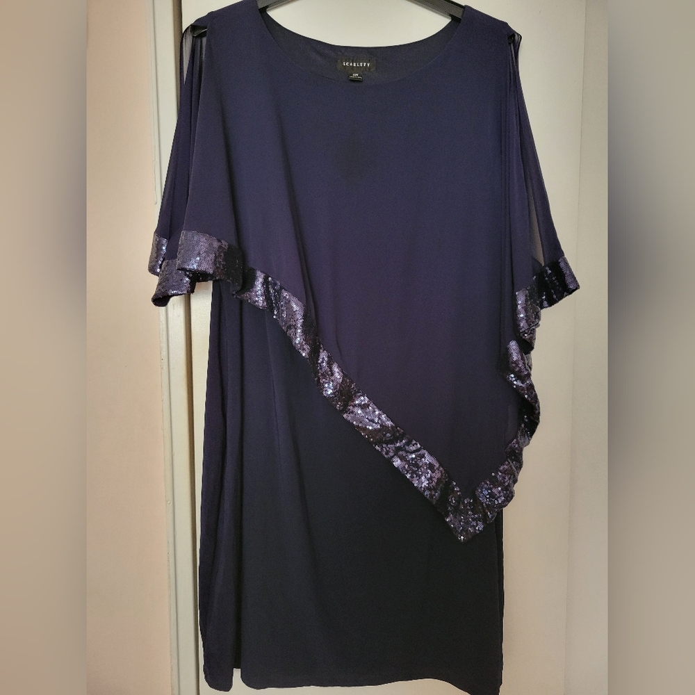 Scarlett Navy Blue Cape Dress, size 22W, knee-length.